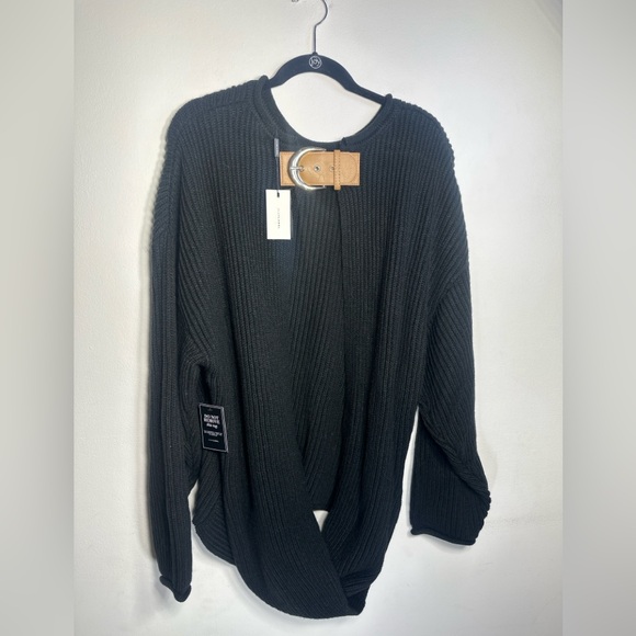 JLUXLABEL Sweaters - JLUXLABEL Ribbed Knit Wrap Sweater with Buckle Detail